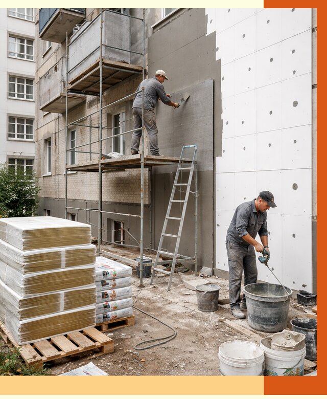 Утепление квартиры снаружи в Новодвинске от 6290 руб/м2 под ключ | ТепломастерНвд