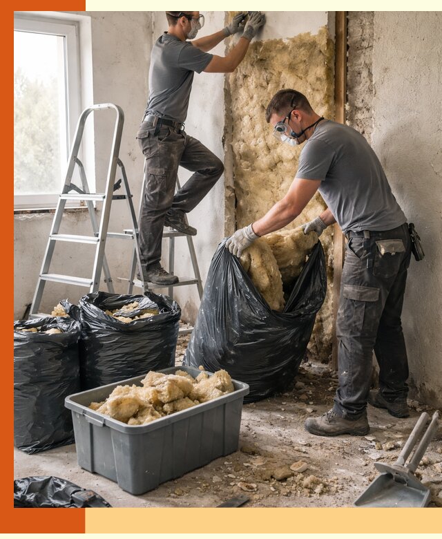 Демонтаж старого утеплителя и вывоз отходов в Новодвинске